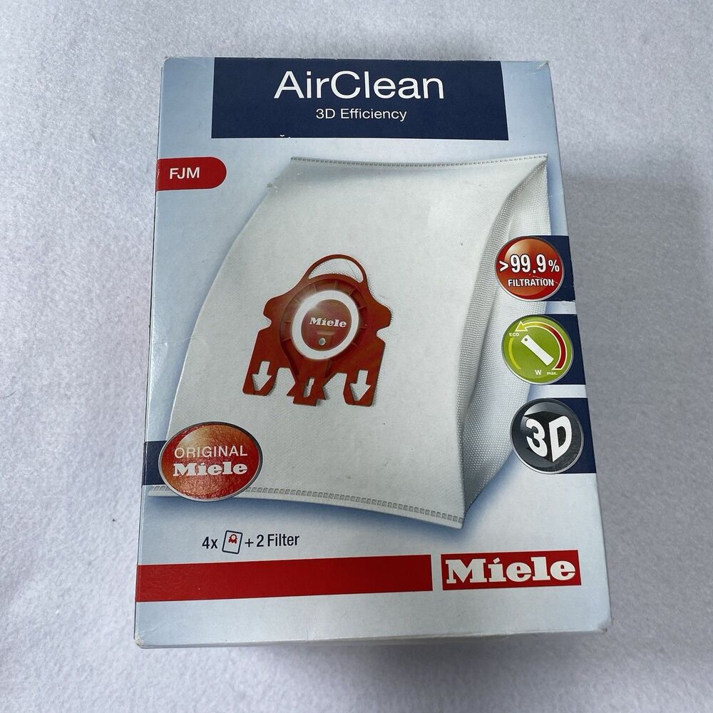 New Miele FJM Vacuum Bags 3D Efficiency AirClean 4 HEPA Bags & 2 Filters Per Box